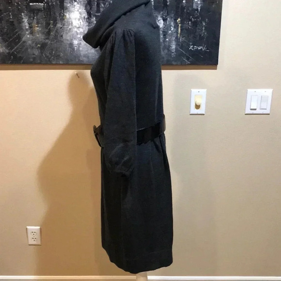 Black/Gray Cowl Neck Midi Sweater Dress 3/4 Sleeves with added Belt-Size L - Picture 4 of 9